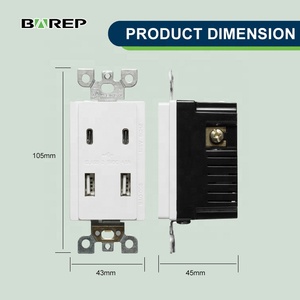 Prise murale Barep blanche homologuée UL US, 2 ports USB-C, 2 ports USB-A, 4,8A, avec USB-C pour <span class=keywords><strong>chambre</strong></span> à coucher - Product Image 3