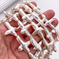 Perles d'eau douce baroques naturelles en forme de croix, qualité AA, certifiées par un tiers, couleur blanche, tailles en vrac environ 20x30mm-30x40mm XM