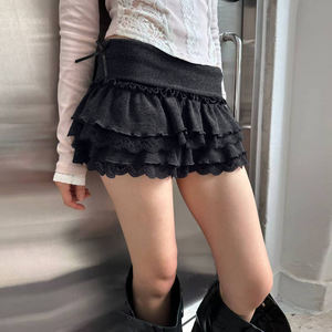 Mini-jupe d'été pour femme, en dentelle tricotée, à volants superposés, taille basse, coupe ajustée, avec détail nœud, style A-line, mode décontractée, haute qualité - Product Image 4