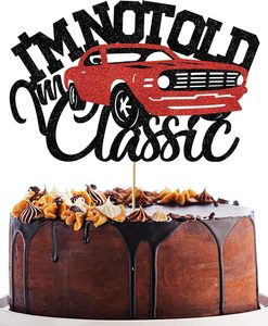 Décoration de gâteau « Je ne suis pas vieux, je suis une voiture classique » – Décorations de gâteau d'anniversaire « Voiture rouge vintage » pour hommes – Fournitures de fête - Product Image 2