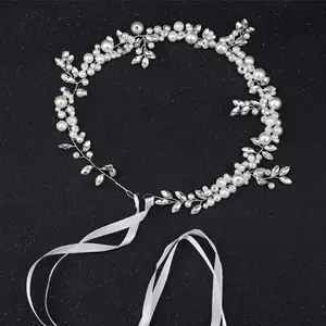 Wedding Headband Pearl Crystal Bridal Hair Accessories Tiaras Headpiece Women Decorative Hair Vine Hair Jewelry Ornaments