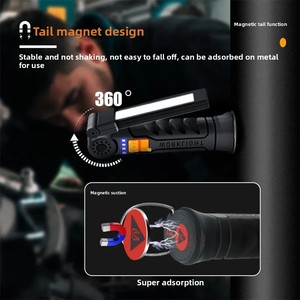 ไฟฉาย USB แบบชาร์จไฟได้แบตเตอรี่ในตัวไฟฉายแคมป์ปิ้งไฟ LED ทำงานพร้อมฐานแม่เหล็ก 5 โหมดสำหรับบ้านแคมป์ปิ้งกลางแจ้ง - Product Image 3