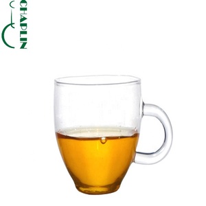 Ensemble tasse à café et soucoupe en verre borosilicate soufflé à la main de 150 ml, style mignon et écologique, avec poignée, pour le thé, marque <span class=keywords><strong>CHAPLIN</strong></span> - Product Image 1