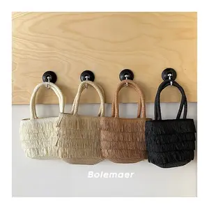Creative Designer Raffie Crochet Handbag Tassel Portable Kids Beach Bag For Summer
