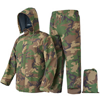 Großhandel KM Tarnmuster Leichtgewicht Outdoor Wasserdichter Polyester Taft Pongee Regenmantel-Set für Unisex Jagd Angeln Reiten