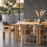 Ensemble de salle à manger d'extérieur en teck massif biologique moderne, chaises rembourrées, mobilier de patio pour complexe hôtelier, vente en gros