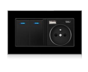 Panneau en verre trempé cristal Interrupteur mural à 2 3 4 voies Prise française standard européenne - Product Image 2