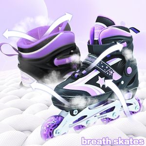 Patins à roulettes ajustables noirs et violets pour enfants, avec roues lumineuses brillantes, respirants et offrant un bon maintien, pour le divertissement - Product Image 5