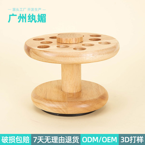 Wooden Rotating Storage Rack Natural Wood Color Desktop Cosmetic Organizer 12 Holes <b>Makeup</b> <b>Holder</b> For Beauty Tools - Product Image 2
