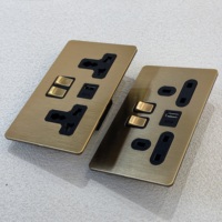 Interrupteur à bascule métallique 86 UK 13A 16A pour prise européenne, cadre en acier inoxydable, or brillant, style rétro britannique de luxe, 250V, 1234 Gang, 2 voies
