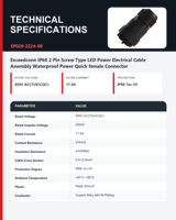 Connecteur LED IP68 2 broches 17,5A femelle à visser pour éclairage paysager et de jardin