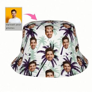 Custom Photo Bucket <b>Hat</b> <b>for</b> Women Fashionable Summer Beach Travel Cap with Tropical Tree and Leaf Cartoon Pattern <b>for</b> Fishing - Product Image 1