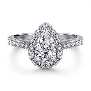 Dylam Women's Fine Jewelry Rhodium Plated Teardrop Halo Pear Cut 1 Ct Cubic Zirconia CZ <b>Solitaire</b> Engagement <b>Ring</b> - Product Image 1