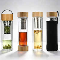 Gobelet en verre de qualité alimentaire, bouteille d'eau en verre borosilicate à double paroi avec infuseur à thé et couvercle filtrant 350ml 450ml 500ml