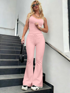 Wholesale Women's Streetwear 2 Piece Set Light <strong>Blue</strong> Basic Tank Top and High Waist Flare Leggings for Daily <strong>Wear</strong> - Product Image 3