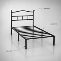 Queen-Size-Metallplattformbettgestell mit Kopfteil, matt-schwarzes Stahlbettgestell mit Lattenrost ohne Boxspring
