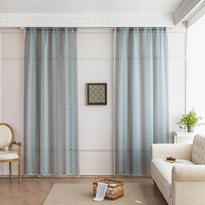 Rideaux de bohème bleus transparents géométriques avec glands 100% polyester, protection UV et filtrage de la lumière pour la maison/café/complexe - Product Image 2