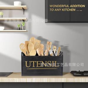 Wooden Utensil <b>Storage</b> <b>Box</b> With Dividers For <b>Kitchen</b> Tools Spoon Chopstick Organizer Rectangle Standing Type Desktop Cabinet - Product Image 3