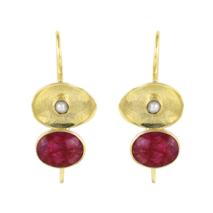 S925 <b>Sterling</b> <b>Silver</b> Ruby And Pearl <b>Stud</b> Earrings Gold Plated 925 <b>Sterling</b> <b>Silver</b> Luxury Ruby, Pearl Earring Jewelry - Product Image 1