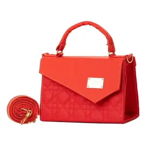 Bolso Bandolera Fana Rojo de Cuero Genuino con Correa Única, Diseño Geométrico a Rayas, Estilo Vintage para Uso Diario - Product Image 1