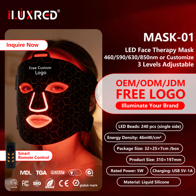 ILUXRED Red Light Therapy Mask Wireless LED Face Infrared Near Infrared Silicone Personal Skin Care Led Facial Mask