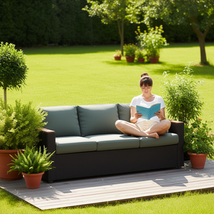 Canapé de jardin, mobilier d'extérieur, trois places, en rotin avec coussins en mousse haute densité pour la détente dans le jardin, design contemporain - Product Image 2