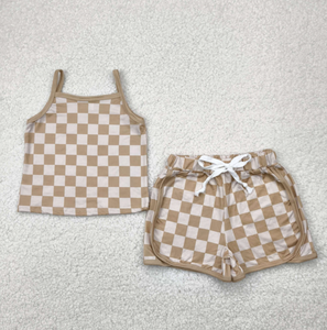 Ensemble décontracté écologique à carreaux pour petites filles, haut à bretelles et short d'été à manches courtes, 2 pièces - Product Image 3