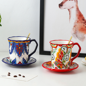 Nordic 500ml Large Coffee <b>Mug</b> Bohemia <b>Ceramic</b> <b>Mug</b> with Saucer - Product Image 2