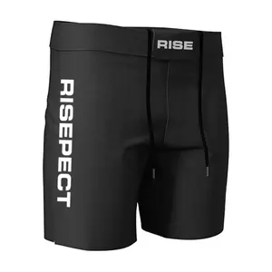 กางเกงบีเจเจเอ็มม่าผ้าสแปนด์สู้สีดำพิมพ์ซับลิเมชันสำหรับผู้ชายกางเกงขาสั้นออกแบบโลโก้ได้ตามต้องการ