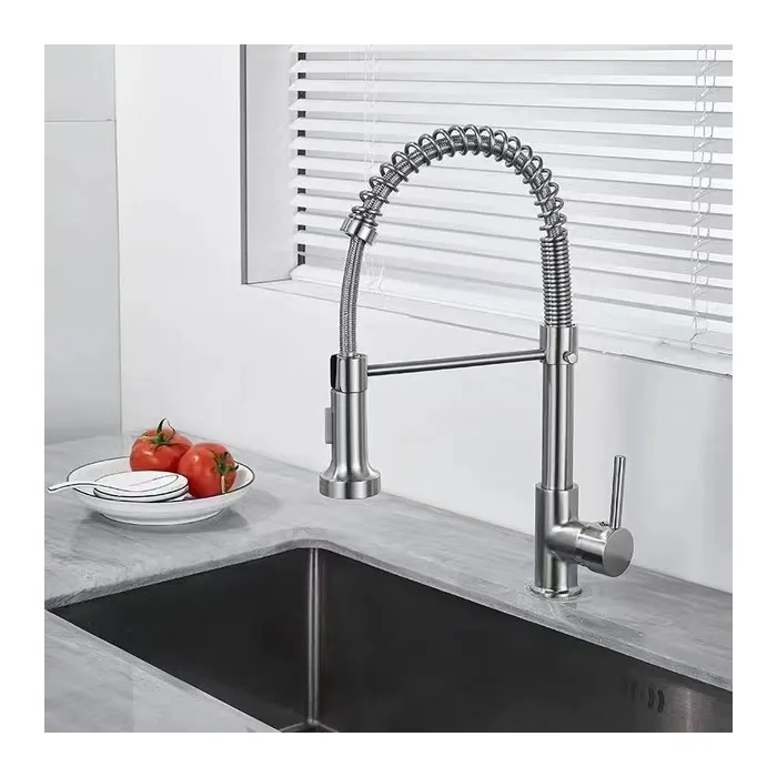 Modern luxury single lever pull out water tap down double outlet European sink kitchen Mixer faucet hot and cold faucet