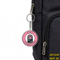 Porte-clés en acrylique Patte de chat Stay Pawsitive, breloque fantaisie ronde rose, résistant aux rayures, anneau fendu, accessoire de sac mignon pour les amoureux des chats