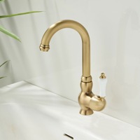Robinet de lavabo WEIHAO de luxe en or brossé imitation, design en forme de gourde, avec poignée en céramique, mitigeur de lavabo à poser sur le comptoir