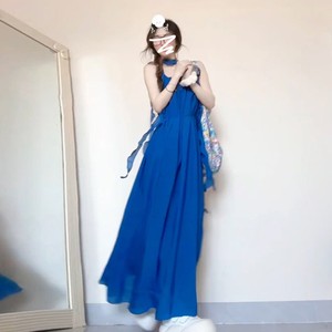 Vestido Maxi Halter Azul Klein con Cintura Imperio y Corte en A, Estilo Francés, para Vacaciones de Verano en la Playa - Product Image 2