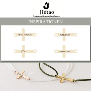 Pulsera de cuerda de nailon OEM con dije en blanco <span class=keywords><strong>para</strong></span> grabar logotipo, texto, fecha, joyería religiosa de acero inoxidable con cruz de confirmación <span class=keywords><strong>para</strong></span> niñas - Product Image 2