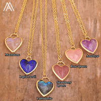 Collier avec pendentif en pierre en forme de petit cœur, colliers à breloques en cristaux de guérison facettés, bijoux en gros