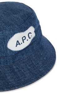 Best Selling Designer Apc Blue Cotton Denim Bucket <b>Hat</b> Printed <b>White</b> Stencil With Printed Logo on Top Applied on the Front - Product Image 4