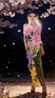 AD2976 Meilleure Vente Éblouissante Robe Longue Sans Manches Scintillante à Motifs Floraux 3D pour Soirée et Scène, Ensemble Deux Pièces