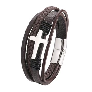 <span class=keywords><strong>Bracelet</strong></span> en fer croisé style punk pour <span class=keywords><strong>homme</strong></span>, modèle L101, best-seller transfrontalier de Yiwu, avec corde tressée multicouche et fermoir magnétique, bijoux - Product Image 4