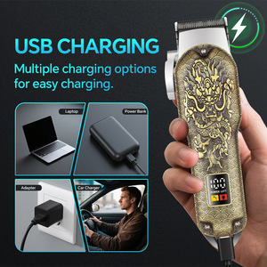 Tondeuse à cheveux électrique professionnelle Dragon pour batterie Li-ion rechargeable, écran LCD, lames en acier au carbone, usage domestique, pour hommes - Product Image 6