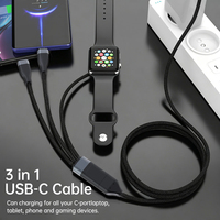 Cable USB C 3 en 1 de Carga Rápida de 100W OEM, Cable de Carga Múltiple con Trenzado de Nailon y Cargador Magnético para Reloj, Compatible con Apple Watch y Samsung