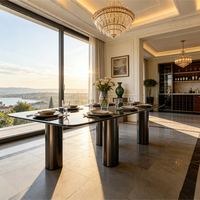 Ensemble de table à manger en marbre de luxe avec 8 chaises et base en acier inoxydable pour meubles de salle à manger