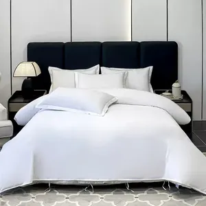 Conjunto de cama de hotel 5 estrelas de alta qualidade por atacado, edredom branco, roupa de cama em tecido para hotel