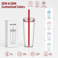Gobelets en plastique réutilisables Tritan 450 ml (16 oz) avec logo personnalisé, couvercle à vis et paille pour thé au lait et café