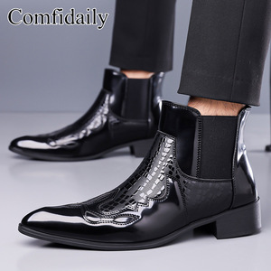 Bottines pour hommes Comfdaily, bout pointu, cuir verni, imprimé animal, bottines Chelsea, bande élastique, tendance de la mode, toutes saisons, 38-48 - Product Image 3