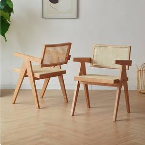 Chandigarh Chair Solid Wood Rattan <b>Backrest</b> Dining Chair Minimalist Design Home Use Cherry Wood Finish - Product Image 2