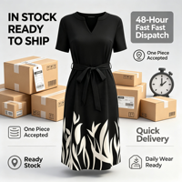 Robe tendance pour femme à col en V imprimée, taille nouée, longueur genou, motif botanique moderne pour le quotidien et les soirées ODMOEM