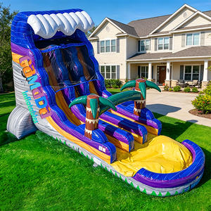 Structure gonflable aquatique bon marché en PVC pour <span class=keywords><strong>location</strong></span> événementielle, <span class=keywords><strong>avec</strong></span> toboggan aquatique double à glissière, thème marbré bleu et violet tropical, pour adultes et enfants - Product Image 1