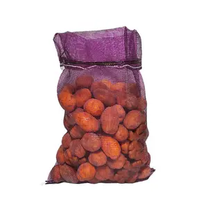 PP Leno Verduras Bolsa de malla PP Monofilamento Bolsas de malla Raschel Bolsa de malla con cordón 50*80cm