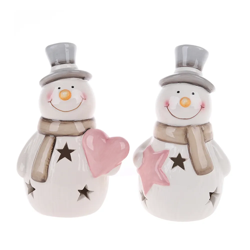 Holiday Decor Tabletop Christmas Decoration Suppliers Xmas LED Light Up Ceramic Snowman Figurine