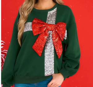 <strong>Ladies</strong> <strong>Christmas</strong> Gift Box Sequin Bow <strong>Sweatshirt</strong> - Product Image 2